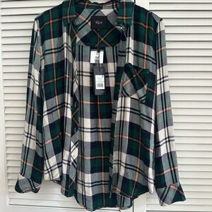 Rails Green and Orange Plaid Shirt